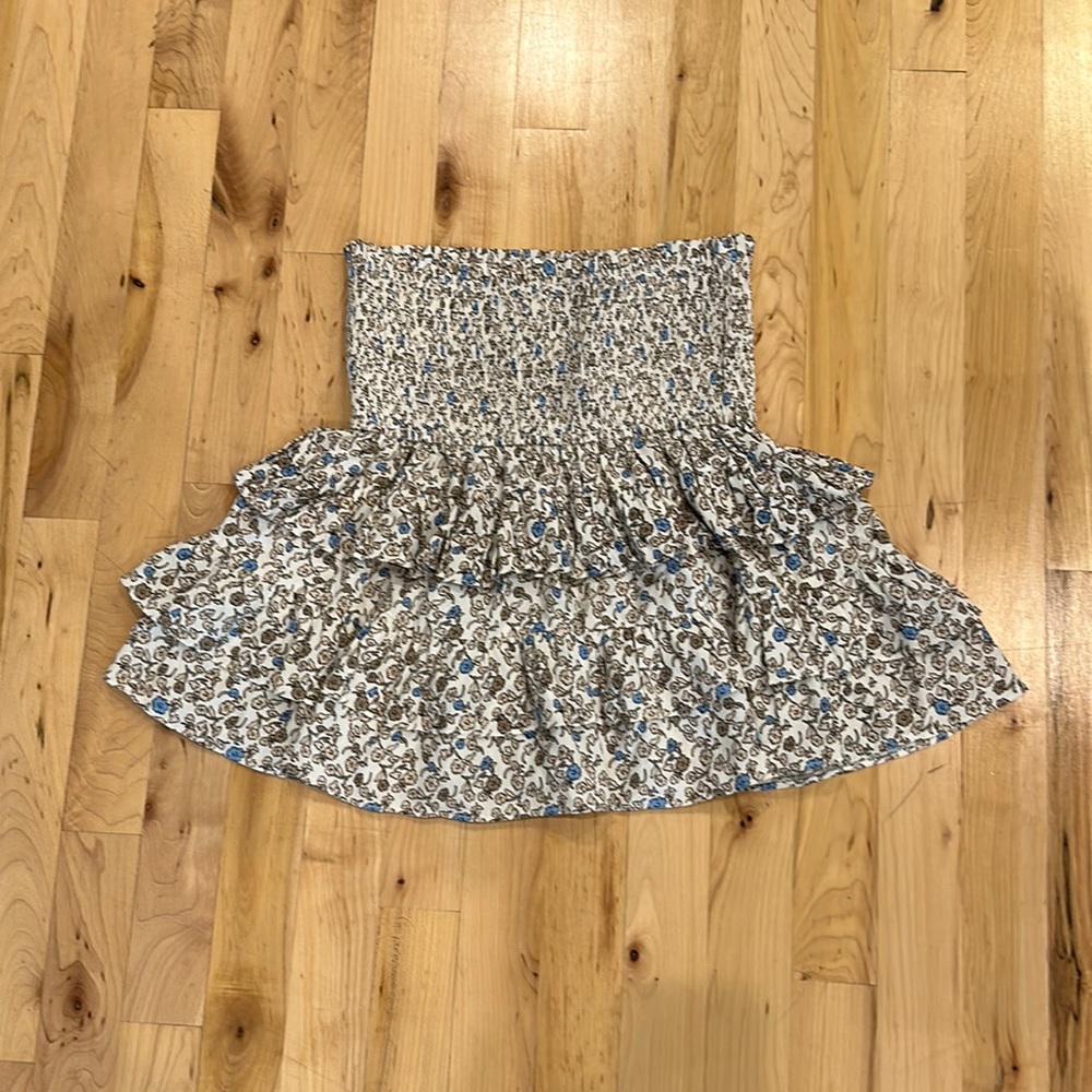 OLIVACEOUS FLORAL RUFFLE SKIRT